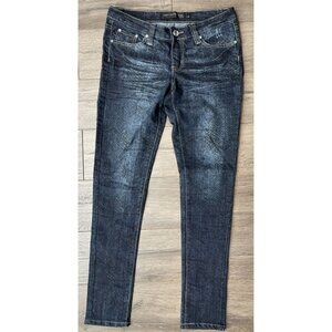 Rue 21 Black Womens Denim Jeans 7/8R Skinny Snake Skin Pattern Stretch Bling Y2K